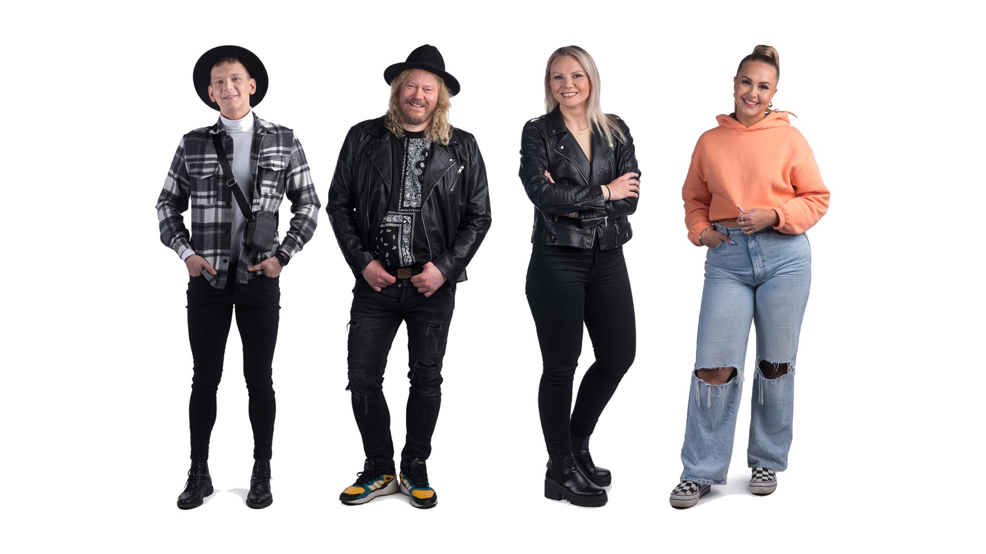 Big Brother 2022 -finalistit Miikka, Reeo, Laura ja Mia. Kuvat: © Jukka Alasaari / Nelonen Media.